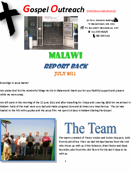 Gospel Outreach Malawi | Newsletter