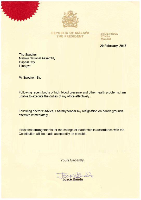 resignation letter