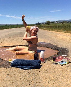Shower hour not on some national road in Malawi
