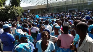 Sea of blue that could not all be accommodated inside COMESA hall