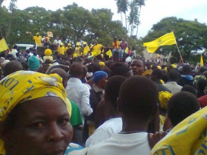 Musician Lucius Banda and his Zembani band playing before the arrival of Atupele Muluzi and his running mate