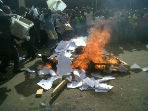 Ballot papers being burnt in Lilongwe