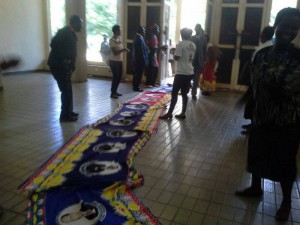 MCP party cloth laid on the floor in phraise for Chakwera