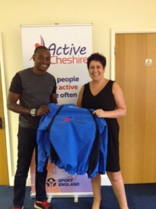 Active Cheshire CEO Anne Boyd, receiving some of the clothing. 