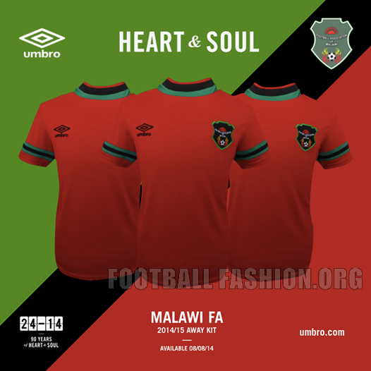 Malawi national team 2014/15 Umbro home and away Kits
