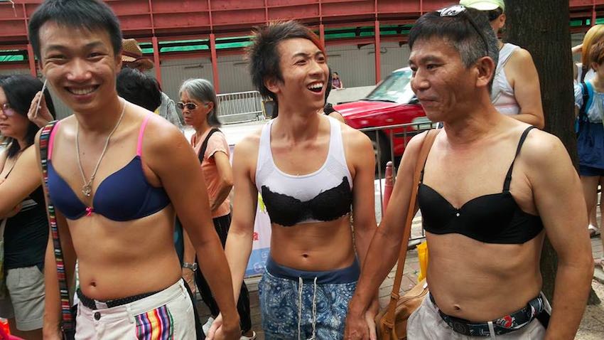 HONG KONG ACTIVISTS PROTESTING ‘BREAST ASSAULT’ CHARGE