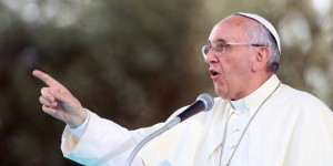 CAGLIARI, ITALY - SEPTEMBER 22:  Pope Francis delivers his speech during a meeting with young people on September 22, 2013 in Cagliari, Italy. Pope Francis heads to Cagliari on the Italian island of Sardinia for a pastoral visit that includes celebrating mass at the Sanctuary of Our Lady of Bonaria. The Pope announced in May that he wished to visit the Marian Shrine of Bonaria or 'Good Air' because it gave his hometown of Buenos Aires its name. During his 10-hour visit to the city of Cagliari, the Pope will also meet workers, business representatives, prisoners, the poor, young people, leading representatives from the world of culture and the island's Catholic bishops.  (Photo by Franco Origlia/Getty Images)