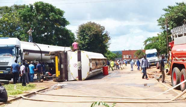 Fuel tanker overturns at Biwi Triangle in Lilongwe