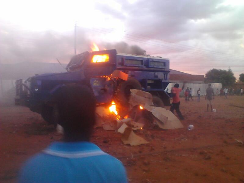 Angry Mob Cause Fracas At police station, Torched Police Armoured Car In An Attempt to Kill a Suspect (pictures)