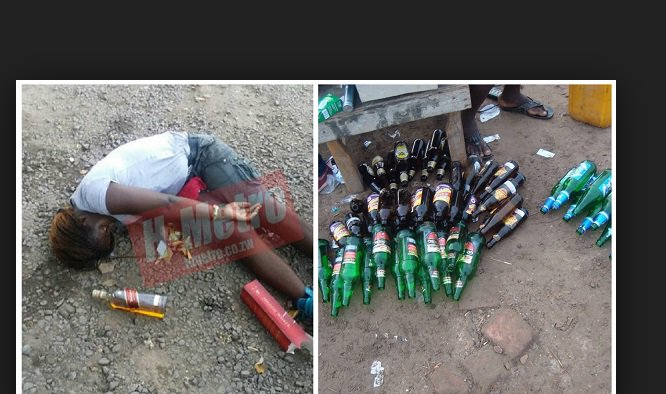 Young lady in moribund state after heavy drinking (photo)