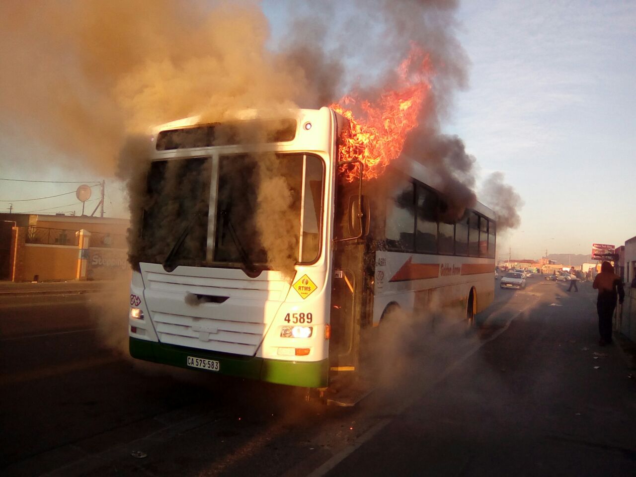 Chaos in S.A as Taxi Drivers Down Tools, Several Buses Burnt (See Photos)