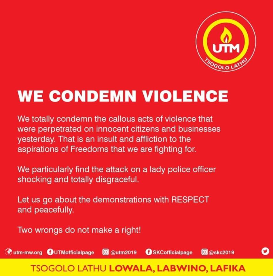 UTM Condemns Violence during Demos