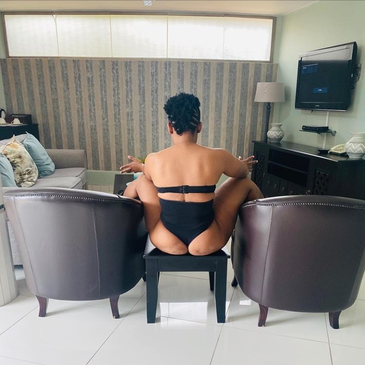 “When they don’t respect your brain, take off all your clothes”  Zodwa Wabantu writes as she strips to her underwear
