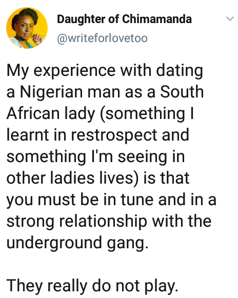 SA woman claims her Nigerian ex-boyfriend took her underwear “to sacrifice it for riches”