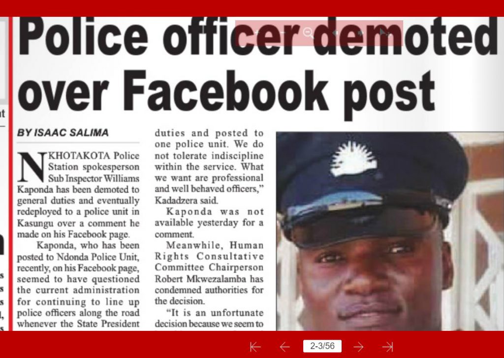 Malawi Police Faulted For Demoting Officer Over Facebook Post