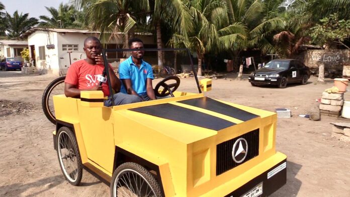 Junior High School Leaver Makes A Paddle Car Out Of Wood