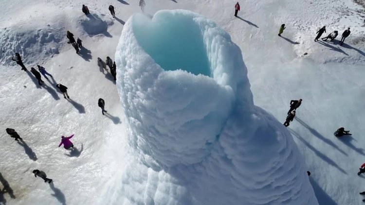 Unique Ice Volcano in Kazakhstan Attracts Tourists From Far and Wide