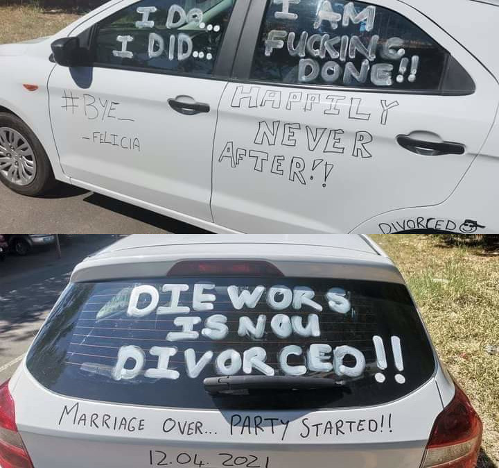 “Marriage over, party started” Man defaces his car as he joyfully announces his divorce