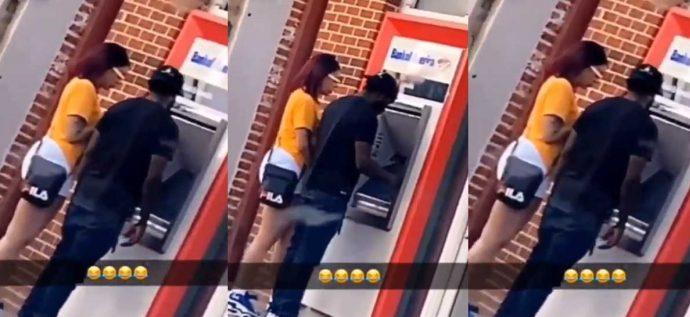 Man Spotted With A Slay Queen Behind An ATM Withdrawing All His Savings For Her [Video]