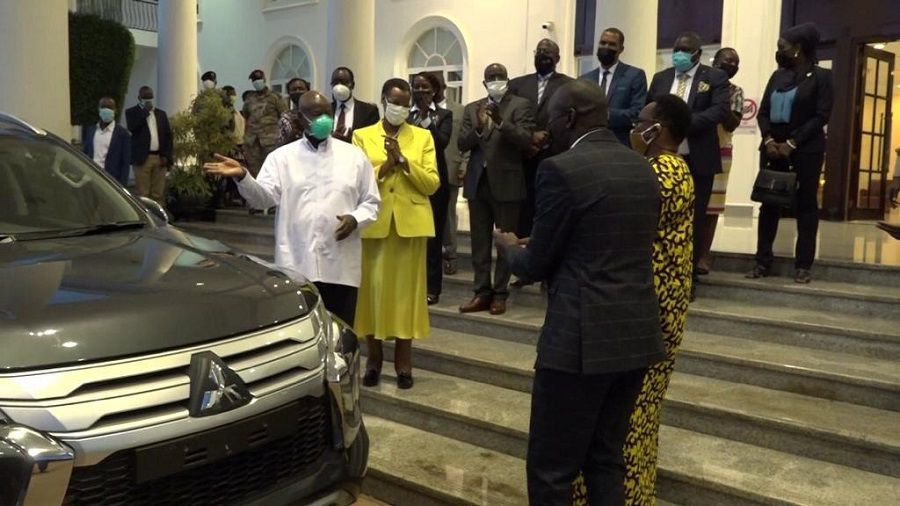 Uganda President gifts former national team goal-keeper with new Pajero sport car (Pictures)