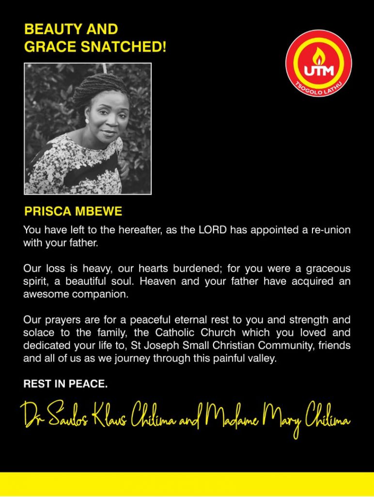 Ex-Minister Patrick Mbewe’s daughter dies: Chilima shed tears