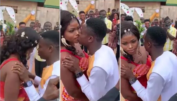 Bride disgraces groom as she refuses to kiss him at their wedding (Video)