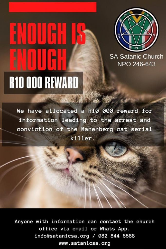 SA Satanic Church Offers R10 000 Reward To Find Serial Cat Killer