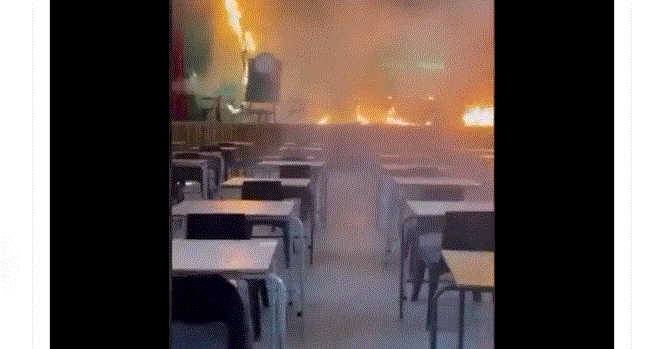 Pupils set school hall on fire in protest against writing exams (Watch Video)