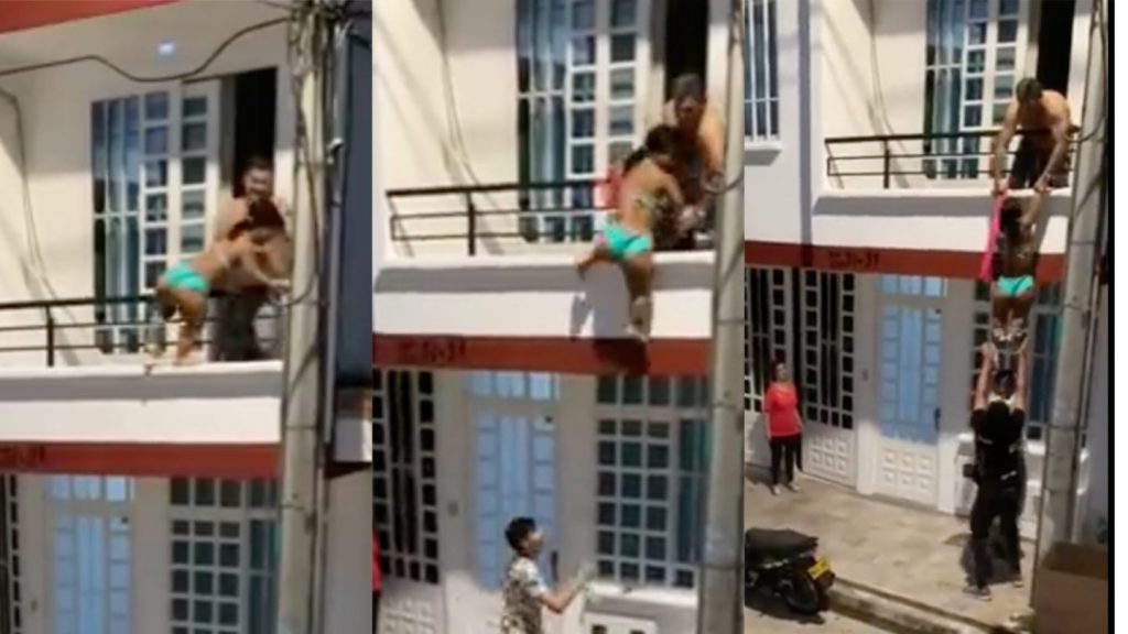 Cheating husband helps sidechic jump down from storey building when wife came knocking on the door [Video]