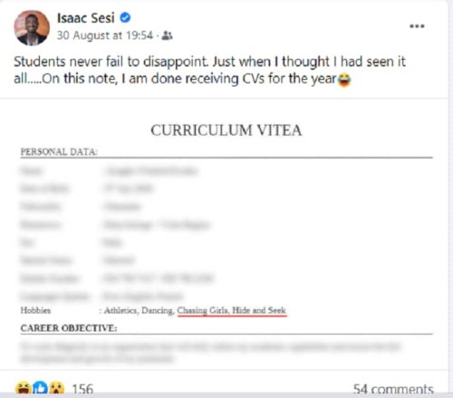 “Chasing Girls is my Hobby”; Job Applicant Writes His Favorite Activities on CV