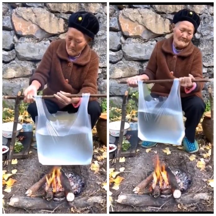 Wonders as grandma is spotted cooking inside poly bag – Video