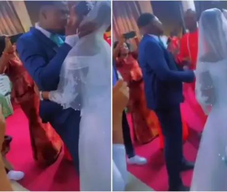 Pastor Gives Groom A Heavy Knock For ‘Over Kissing’ Bride In Church (Watch Video)