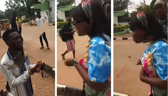 Drama As Lady Hot Slaps Boyfriend As He Proposes Her In School