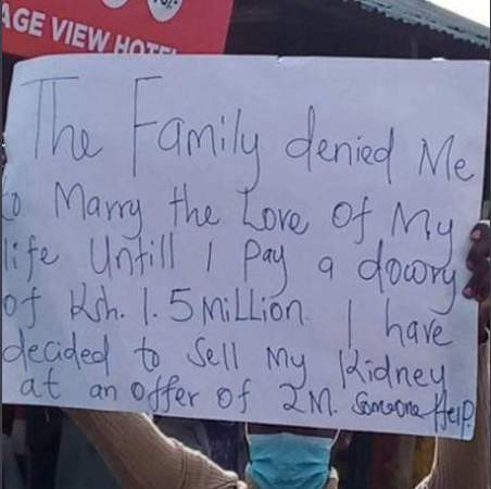 Man puts up his kidney for sale to raise bride price