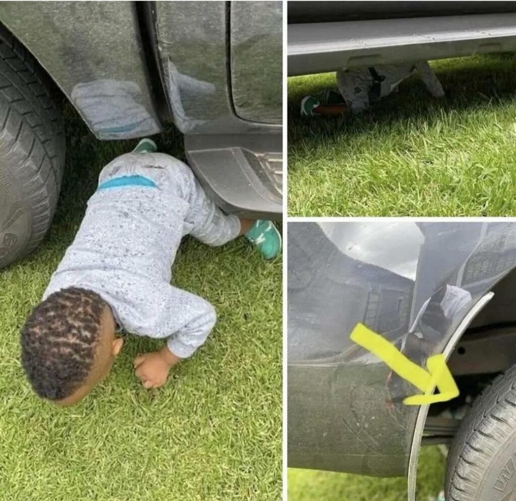 Tragedy averted as father almost crushes his son who was hiding under his car