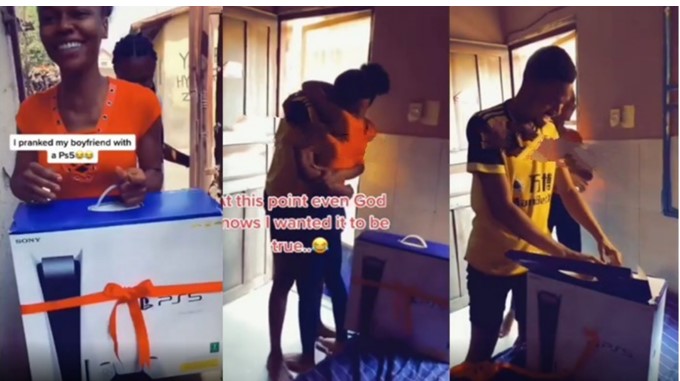 Watch Drama As Nigerian Lady Pranks Her Boyfriend By Making Him Believe She Bought Him PS5