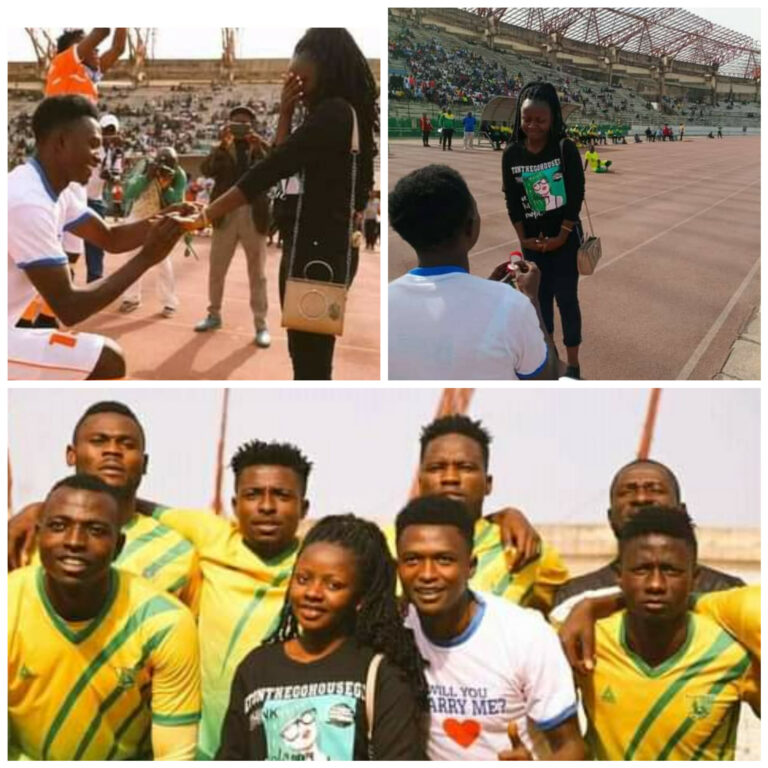 Nigeria Football Player Proposes To His Girlfriend On Pitch (See Photos)