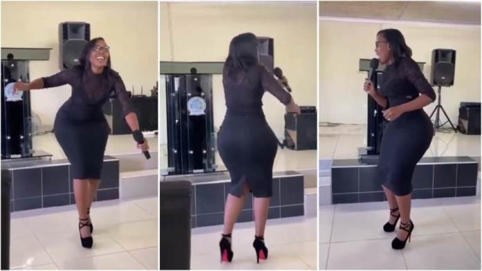 Watch| Curvy Lady In Figure Hugging Dress Leading Praise And Worship in Church Causes Stir Online