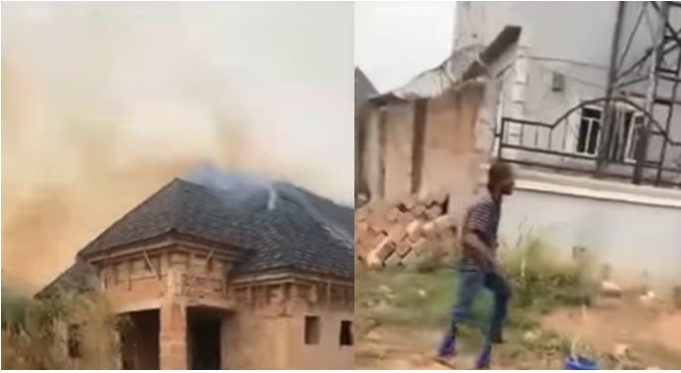 Sad As Nigerian Man Weeps Bitterly As Fire Razes His Uncompleted Building