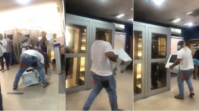 Watch As Man Storms Bank, Carries Their Printer For Refusing to Return His Money