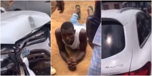 Watch|| Car wash guy drives client’s Benz GLC to buy ‘gobɛ’, crashes it beyond repair