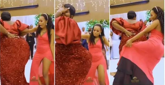 Wedding guests lose focus as plus-size lady with soft body whines waist (watch video)