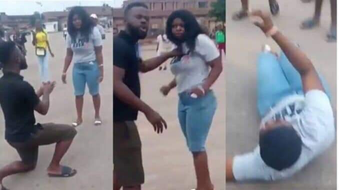 Watch Video|| Man Seriously Beats Up Girlfriend For Rejecting Marriage Proposal In Public