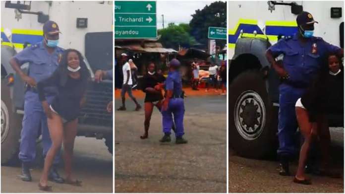 Watch|| SA Woman Caught On Camera Sєχʋαlly Harassing Male Police Officers On A Busy