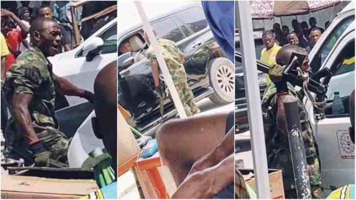 Watch|| ‘Drunk’ Soldier stops cars and takes money from occupants by force after threatening them