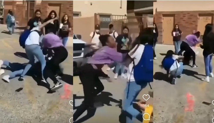 Watch As Teenage girl single-handedly beats down three girls during public fight