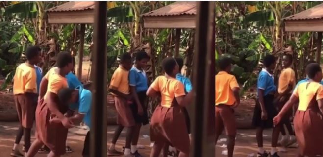 Primary School Students Spotted Doing What Grown-Ups Do At The Back Of Their Schoolyard (Watch Video)