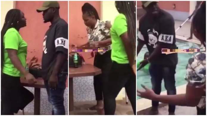 Watch|| Side chick pushes man’s wife into pool after they were caught chilling at a hotel
