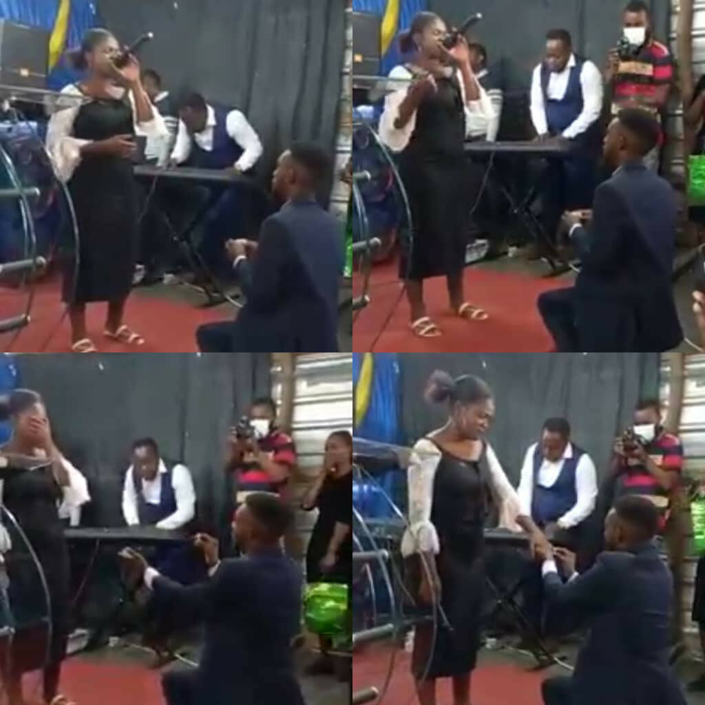 Man proposes to his girlfriend as she takes worship during church service (Watch Video)