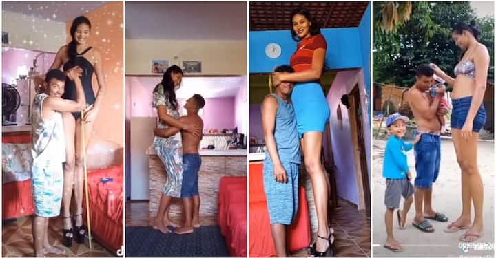 Videos of Man and His very Tall Wife Stirs Debate Online,He Reaches Her on Waist